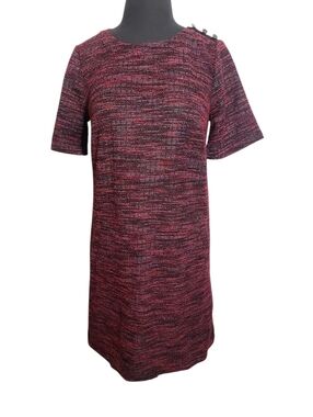 LOFT boucle shift dress size small pink black orange tweed texture short skeeve